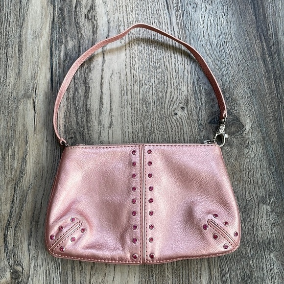 Michael by Michael Kors Mini Pink Metallic Leather and Rhinestone Wristlet Purse - Picture 1 of 9